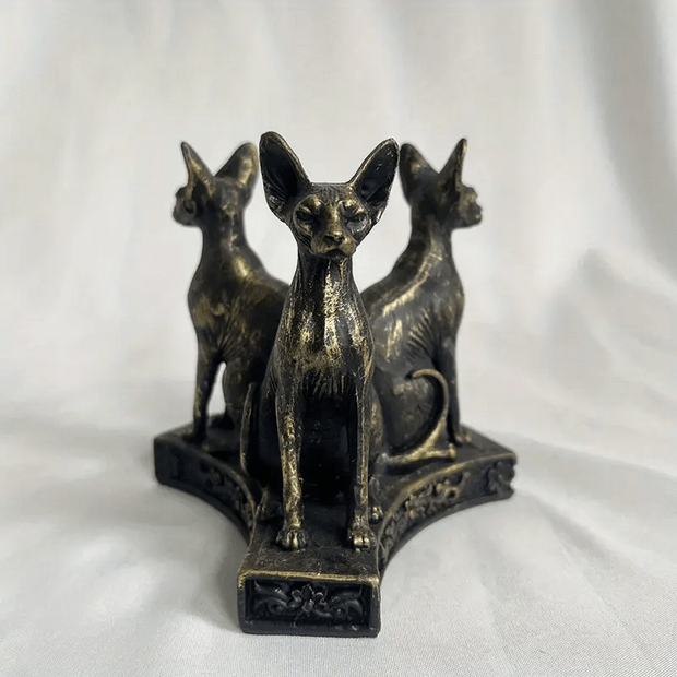 Triple Sphinx Cats Crystal Sphere Stand Holder Crystals - Gothic & Alternative Gift - Haunted