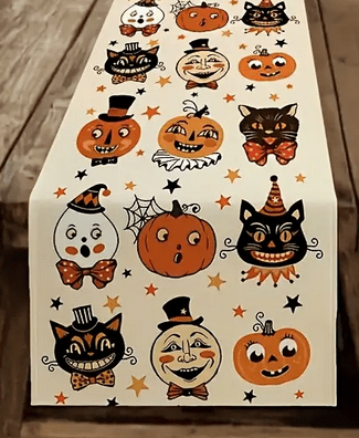 Vintage Halloween Table Runner Pumpkin, Black Cat Ghost Tableware - Gothic & Alternative Gift - Haunted
