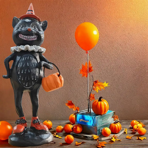 Vintage Retro Halloween Black Cat, Jack O Lantern Home Decor - Gothic & Alternative Gift - Haunted