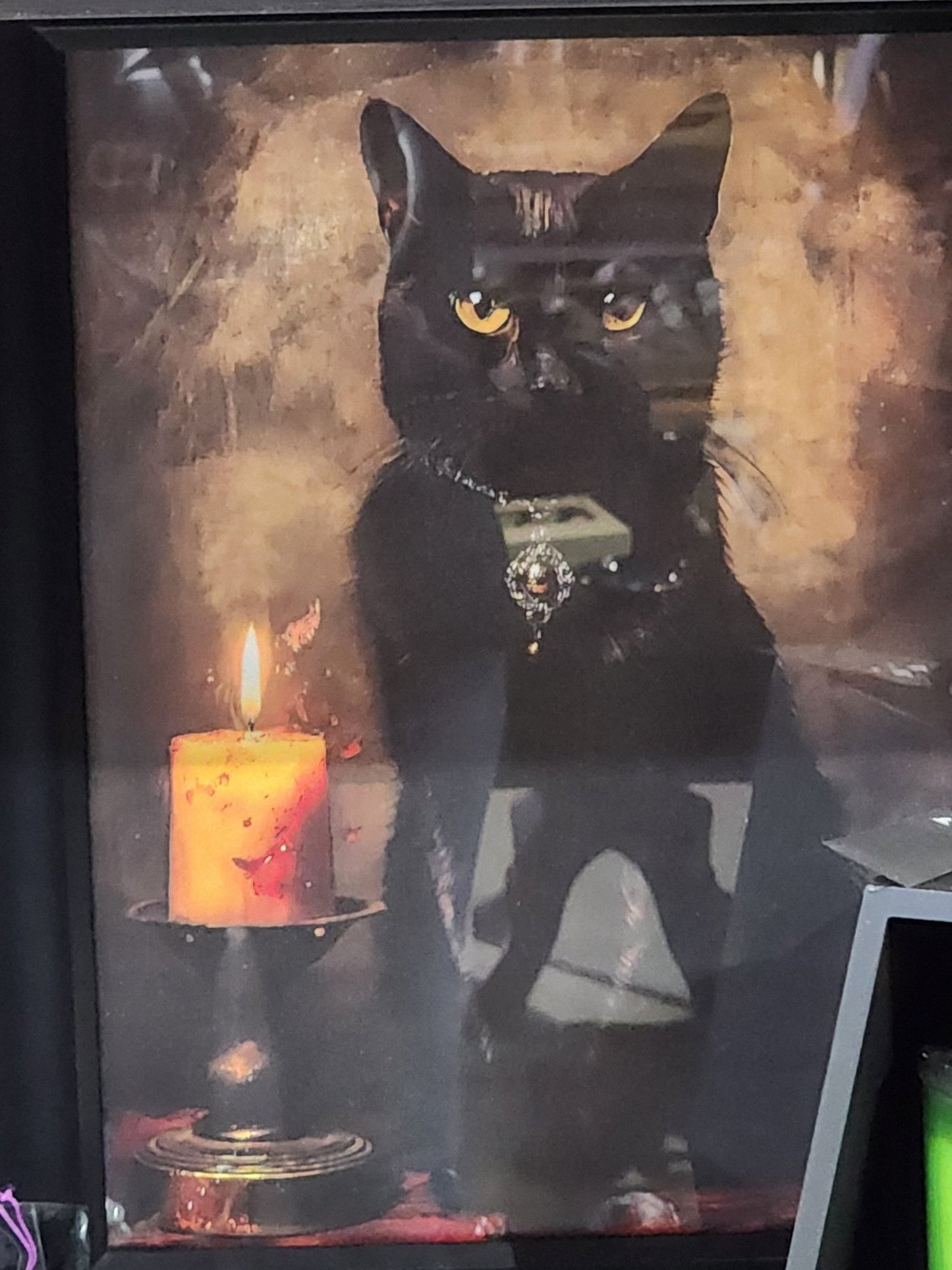 Witch's Familiar Black Cat Framed Print Halloween Gothic Victorian Wall Hanging - Gothic & Alternative Gift - Haunted