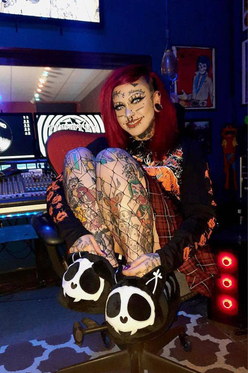 Kitten Cat Skeleton  Goth Slippers Skelekitty Slippers Size Med/Large