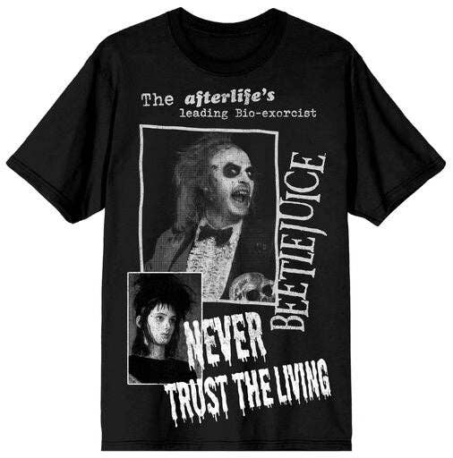 Beetlejuice Never Trust The Living Photo Art Black T-shirt: Black / XL