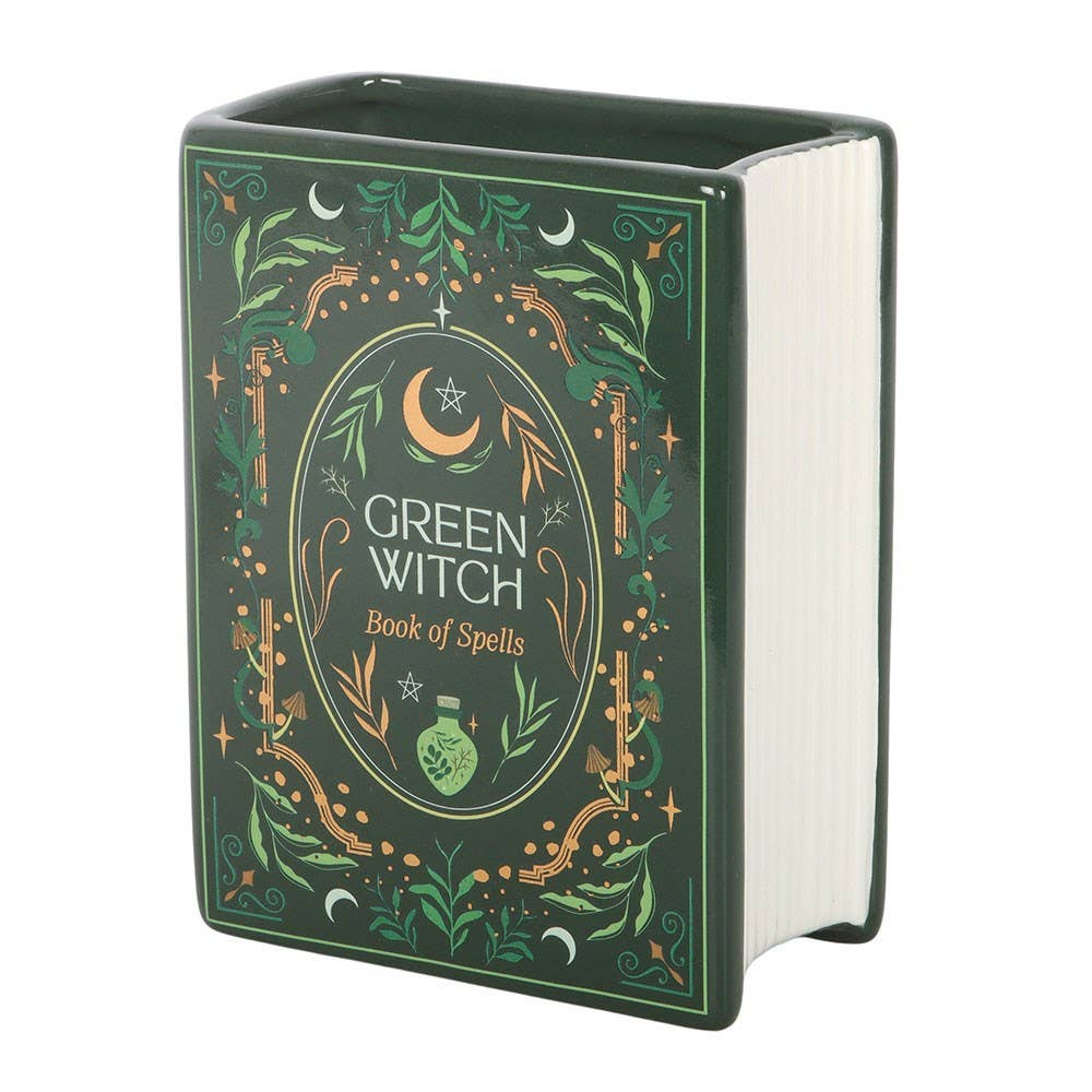 Green Witch Book Shaped Flower Vase