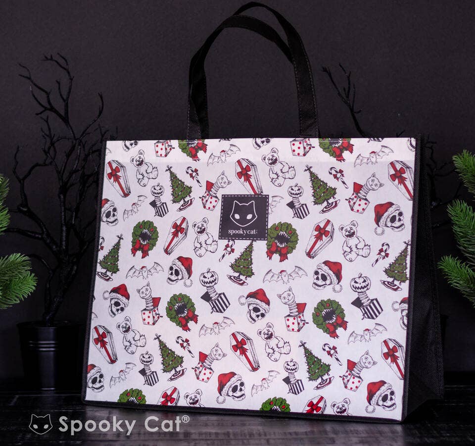 Creepmas Tote Bag Gothic Skull Coffin Cat Wreath Bat