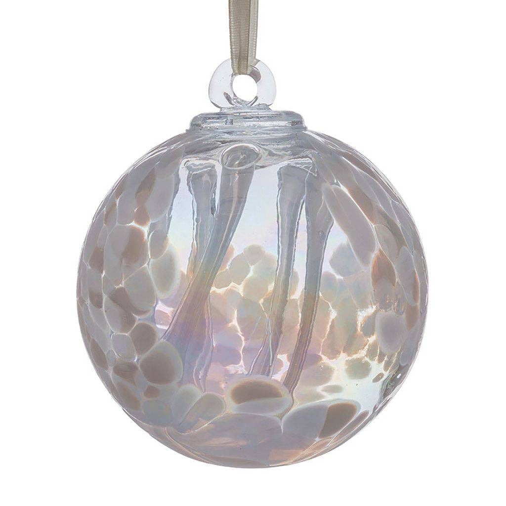 White Glass Spirit Ball – 3.93 inches Handcrafted Hanging Ornament