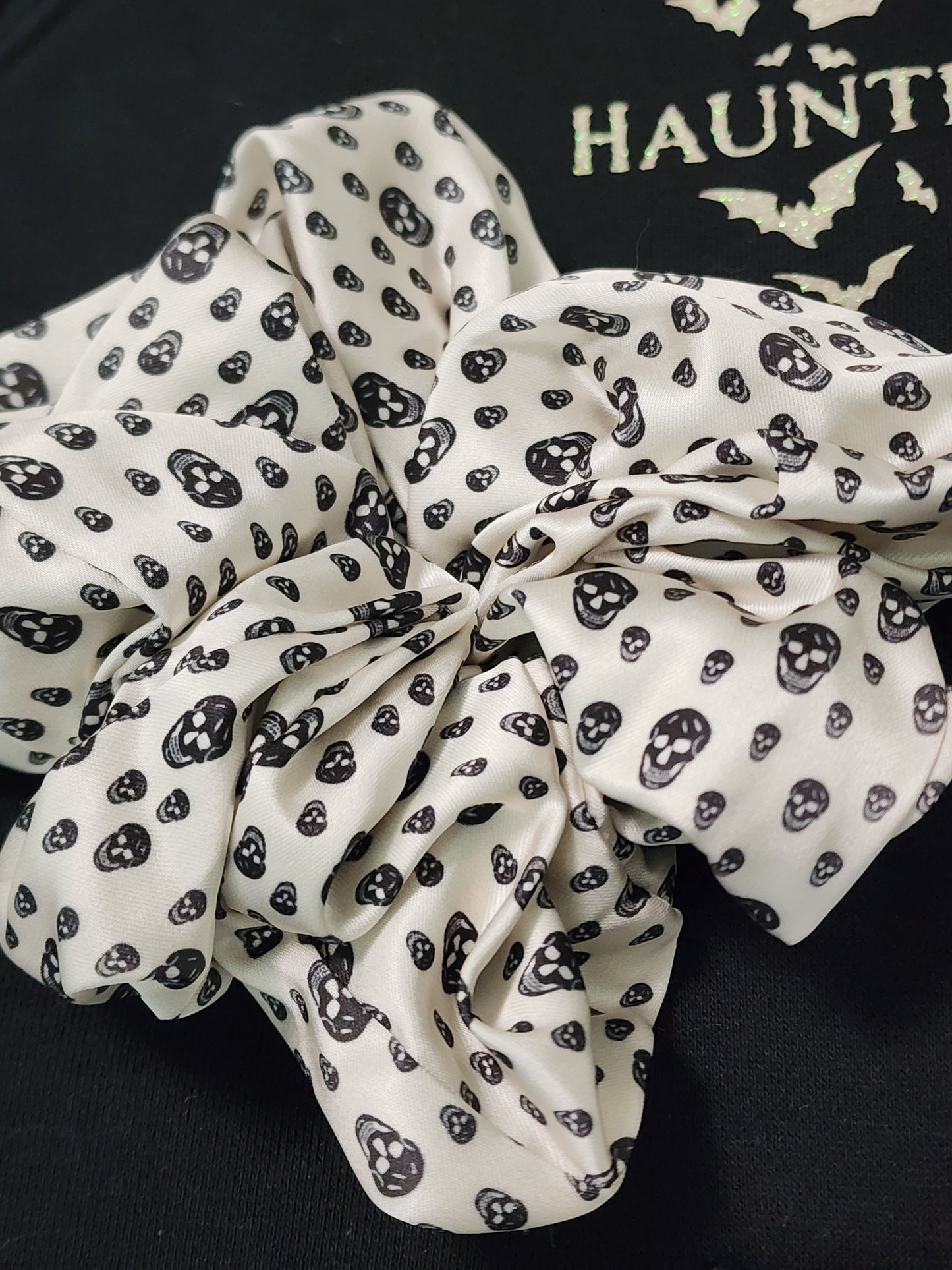 Halloween Hair Scrunchie Skull Black and White