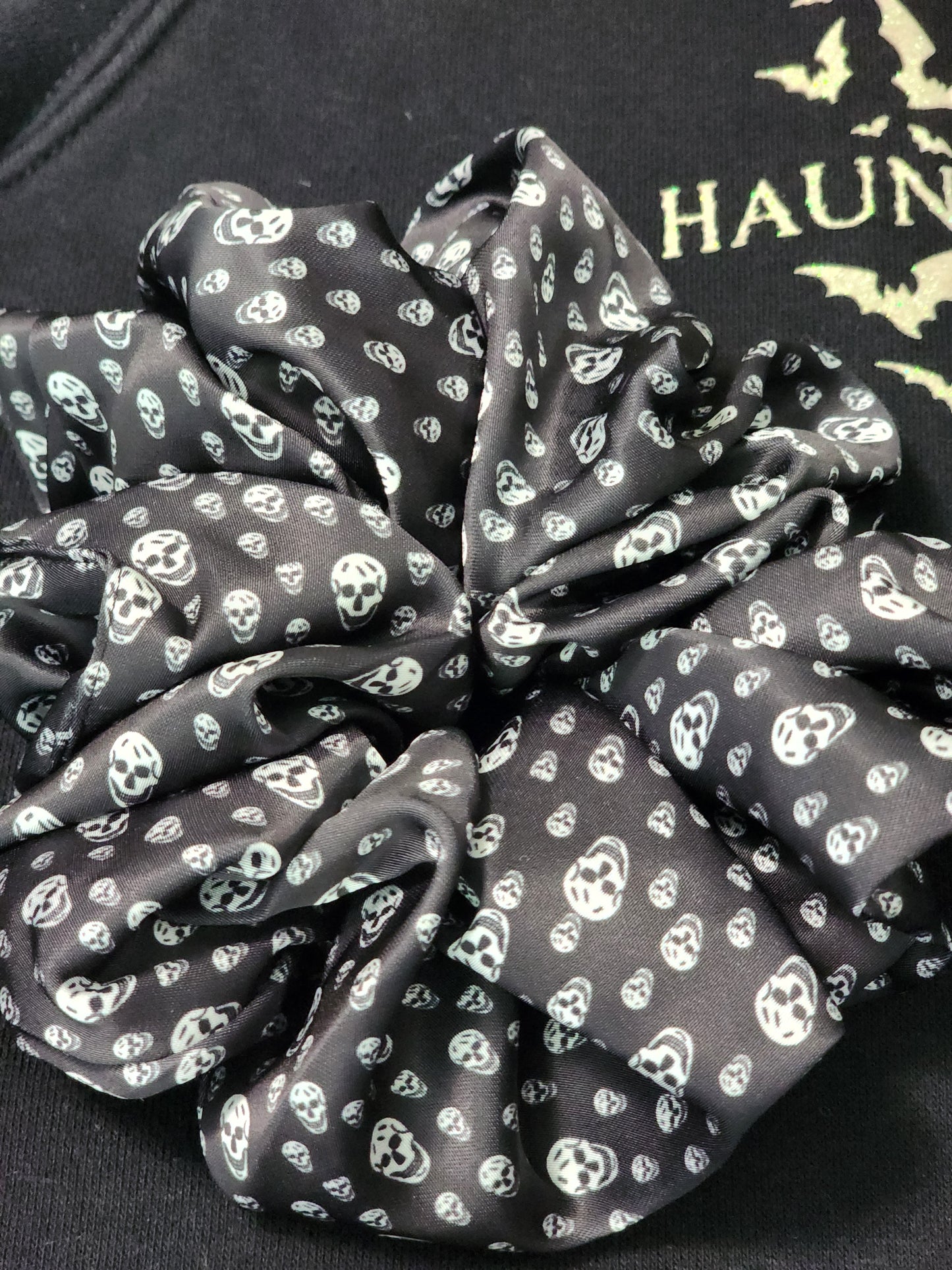 Halloween Hair Scrunchie Skull Black and White