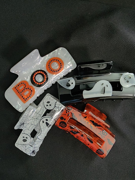 Halloween Hair Claw Clips Boo, Ghost, Skull, Spiderweb