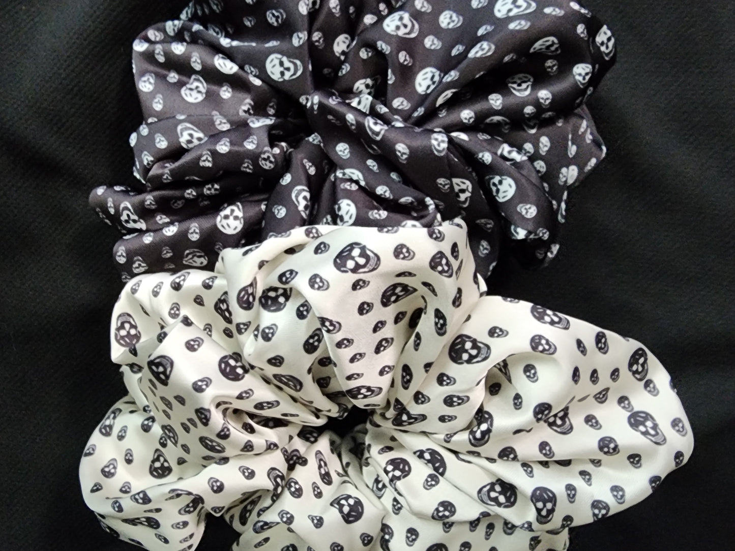 Halloween Hair Scrunchie Skull Black and White