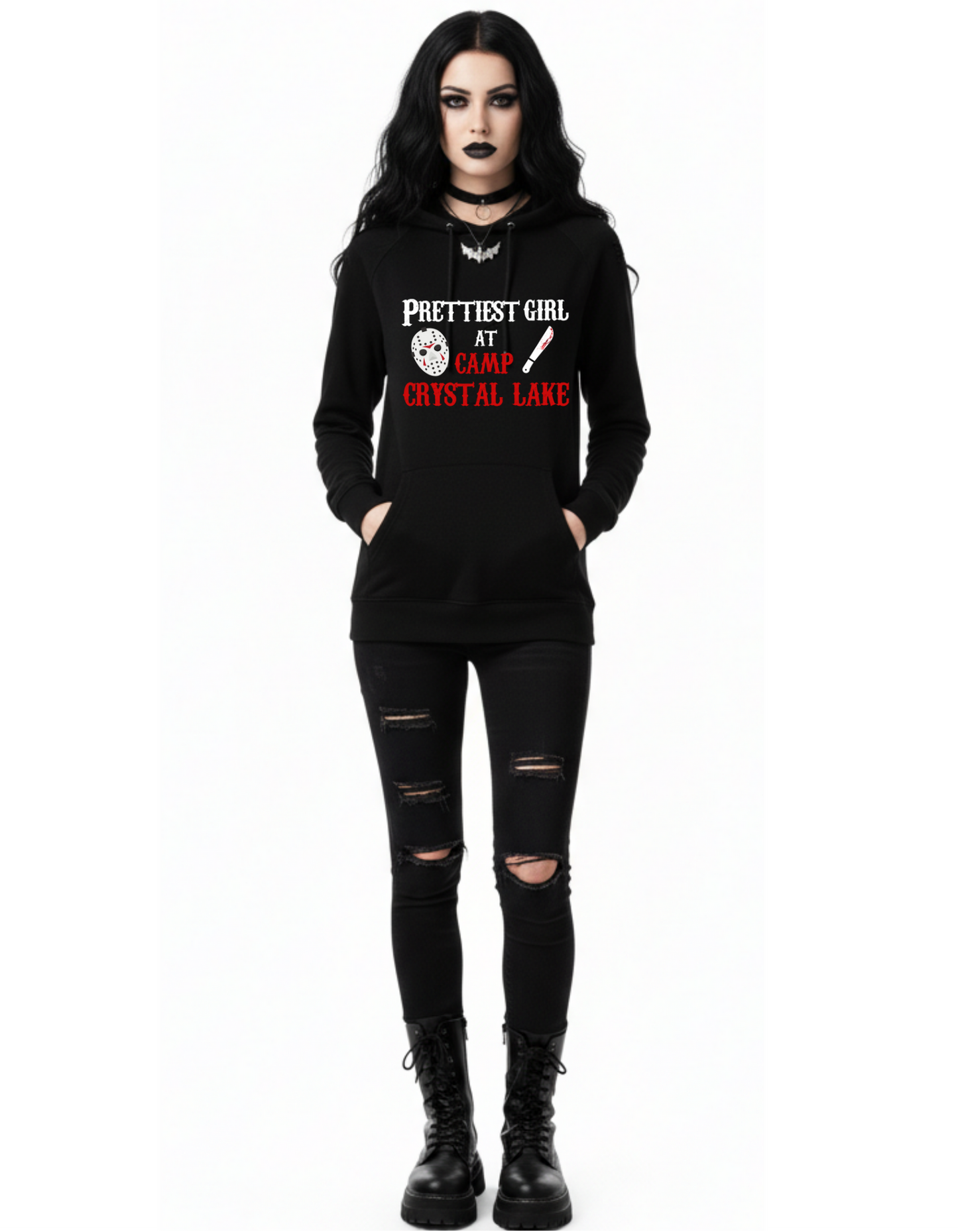 New Friday the 13th Prettiest Girl at Camp Crystal Lake Halloween Custom Black Hoodie Sweatshirt Pullover