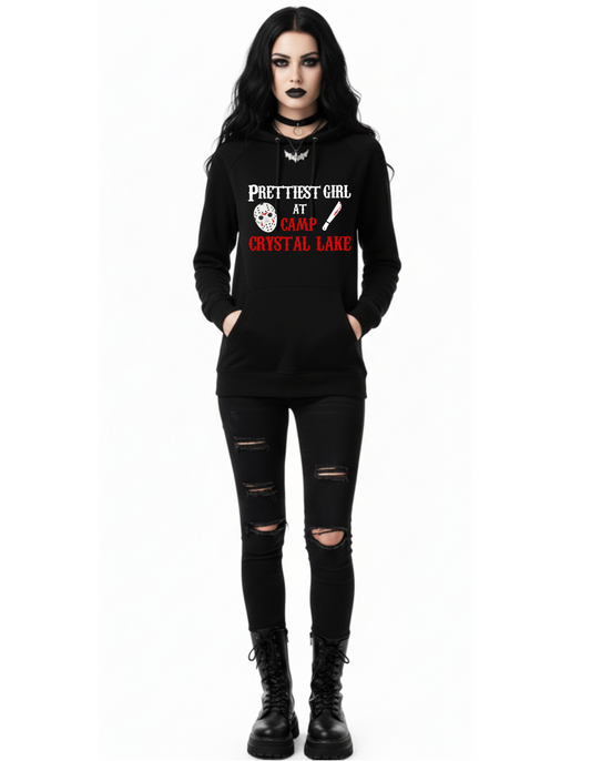 New Friday the 13th Prettiest Girl at Camp Crystal Lake Halloween Custom Black Hoodie Sweatshirt Pullover