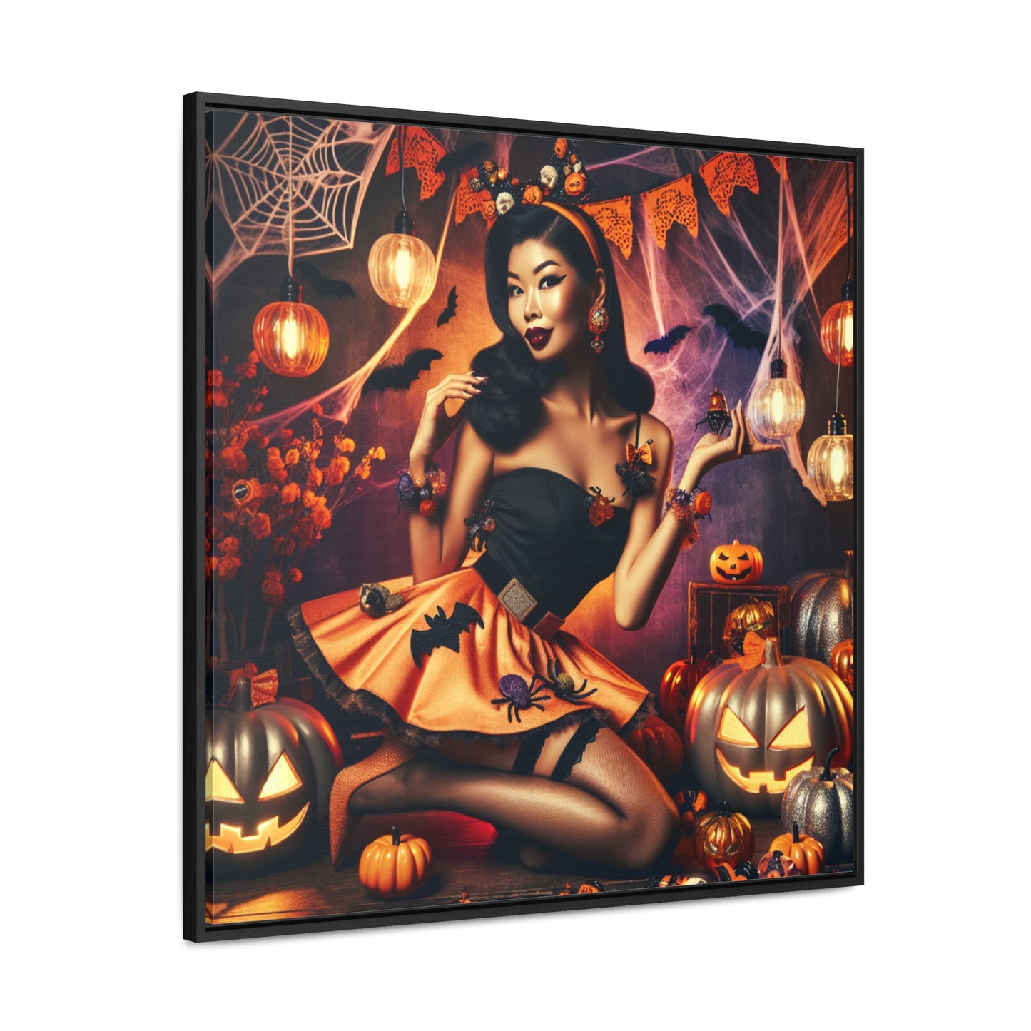 Halloween Pin Up Girl Wall Art on Canvas with Frame