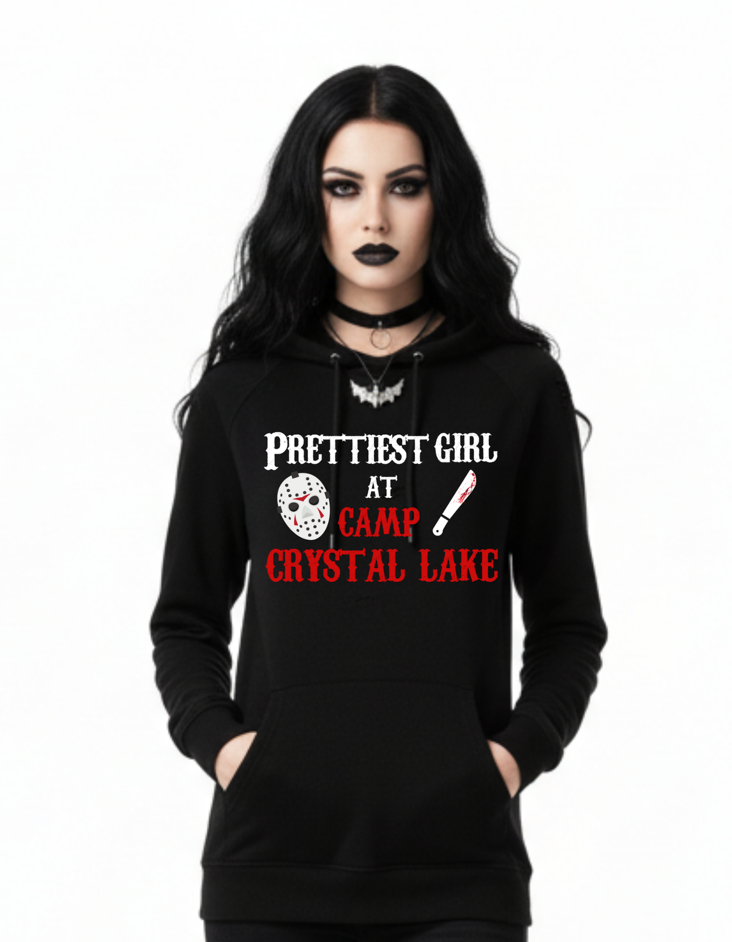 New Friday the 13th Prettiest Girl at Camp Crystal Lake Halloween Custom Black Hoodie Sweatshirt Pullover