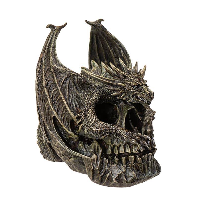 Draco Dragon and Skull Figurine – Gothic Cold Cast Resin Decor