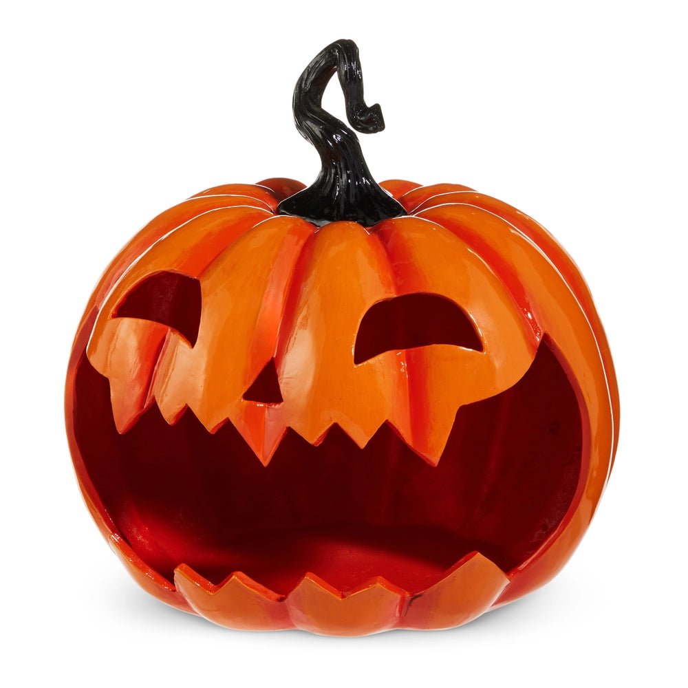 14-Inch Orange Resin Jack-O'-Lantern Halloween Decoration Home Decor - Gothic & Alternative Gift - Haunted