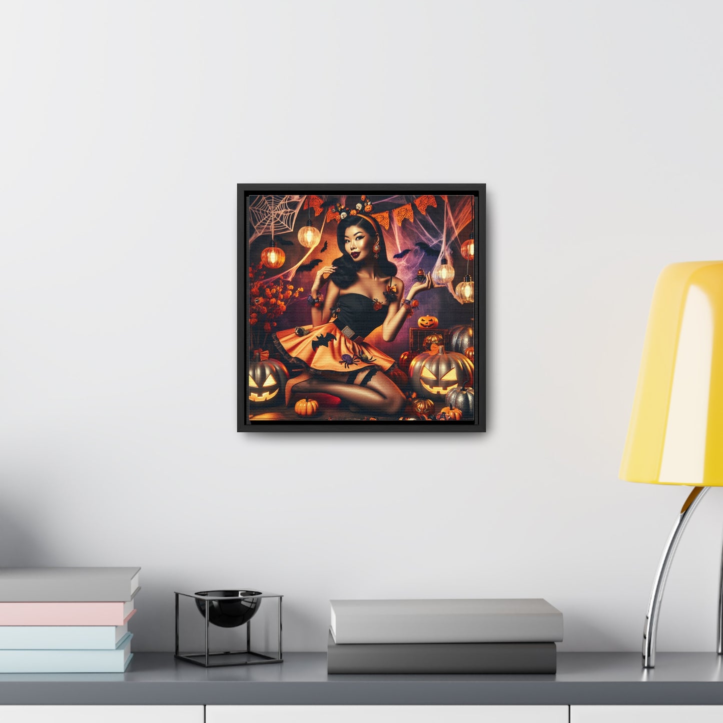 Halloween Pin Up Girl Wall Art on Canvas with Frame