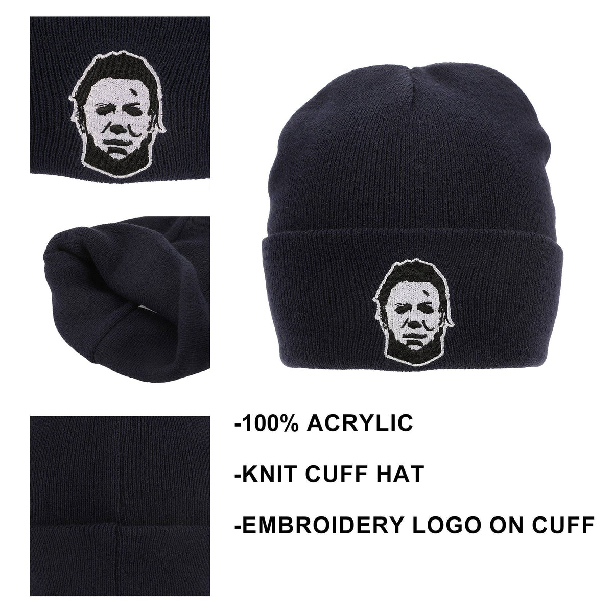 Halloween Michael Myers Navy Embroidered Cuffed Knit Beanie