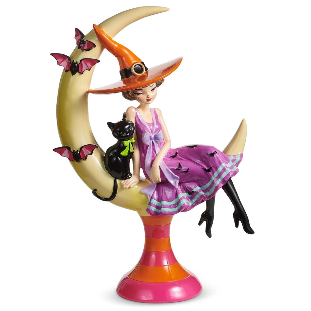15-Inch Witch on Crescent Moon Resin Halloween Statue Home Decor - Gothic & Alternative Gift - Haunted