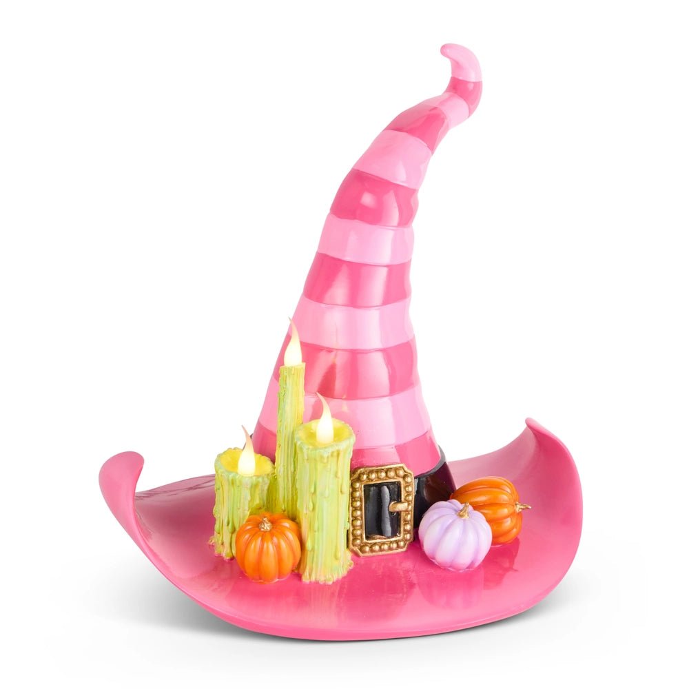 16-Inch Lighted Pink Witch Hat with Candles Halloween Decor Home Decor - Gothic & Alternative Gift - Haunted