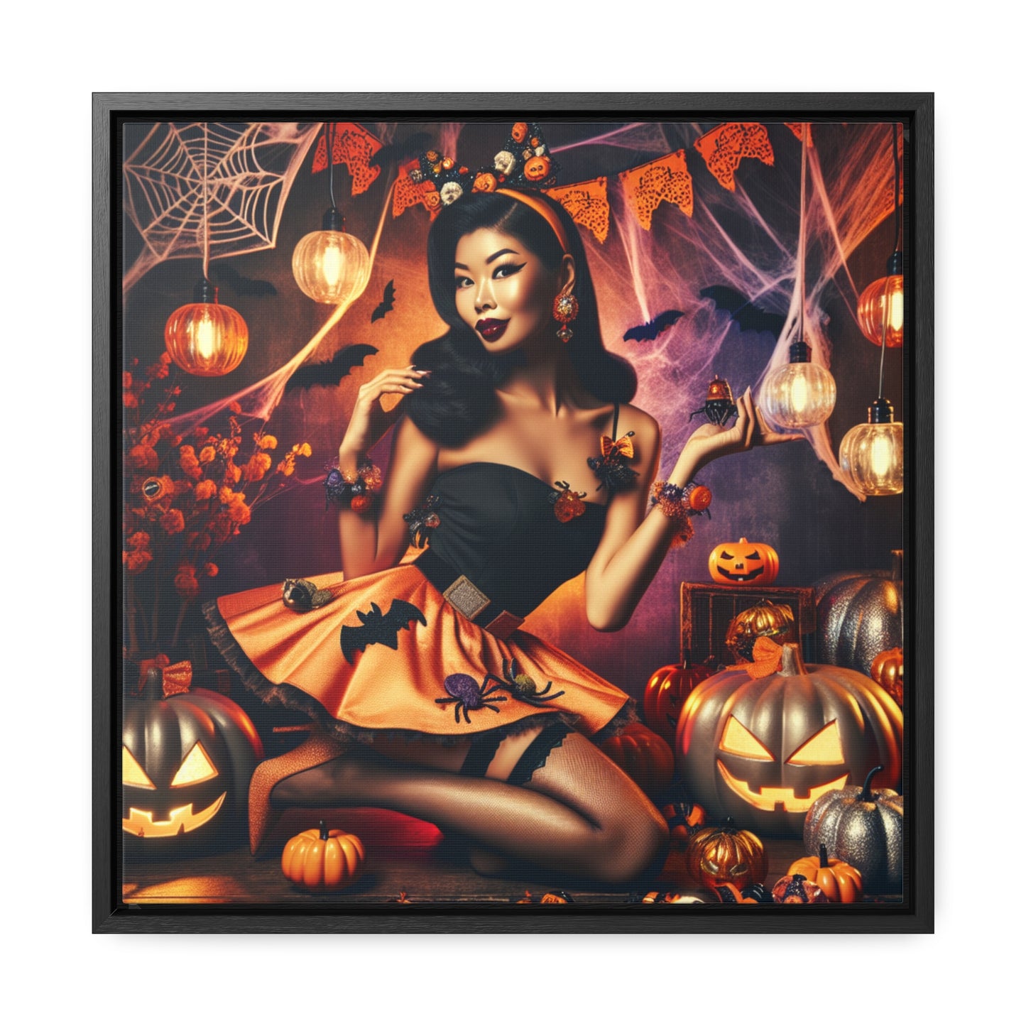 Halloween Pin Up Girl Wall Art on Canvas with Frame