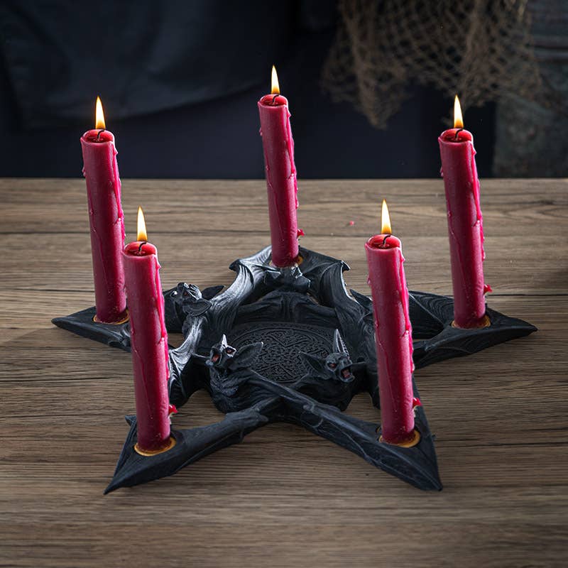 Nosferatu Pentagram Shaped Vampire Bat Candleholder Large