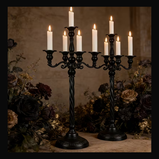 Black Victorian Tall Goth 5 Light Candelabra