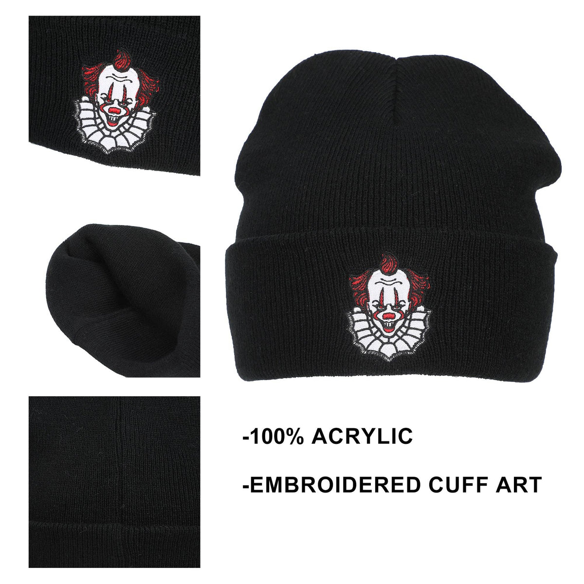 IT (2017) Pennywise Embroidered Acrylic Knit Cuffed Beanie