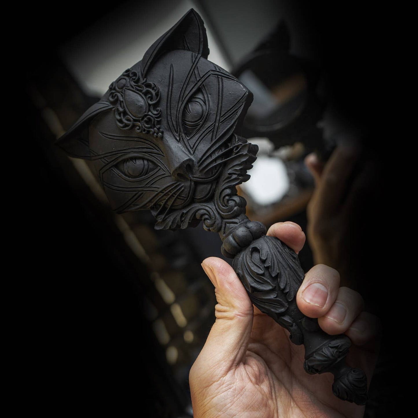 Victorian Gothic Sacred Black Cat Hand Mirror