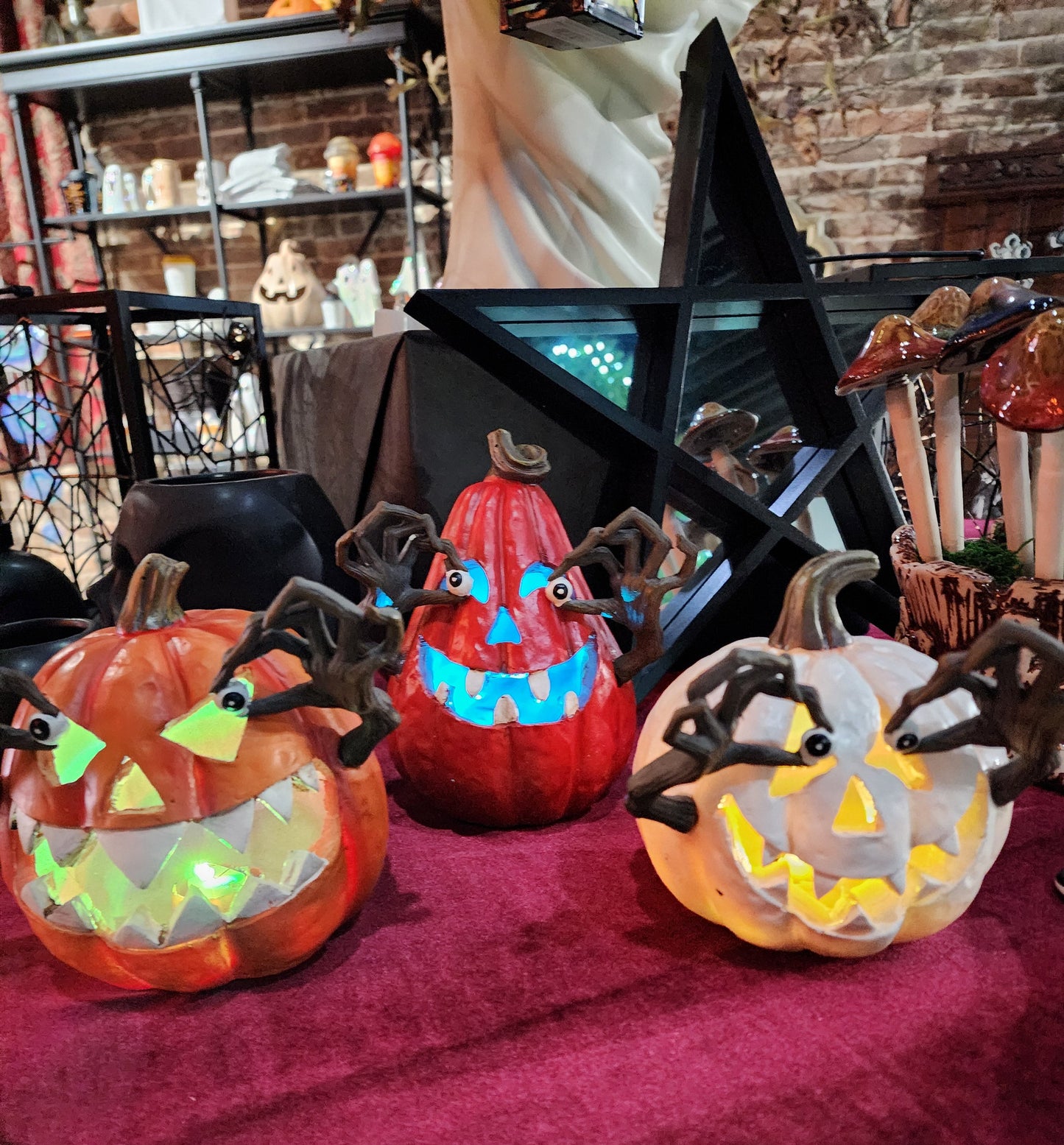 Juego de 3 pequeñas calabazas iluminadas para Halloween: resina