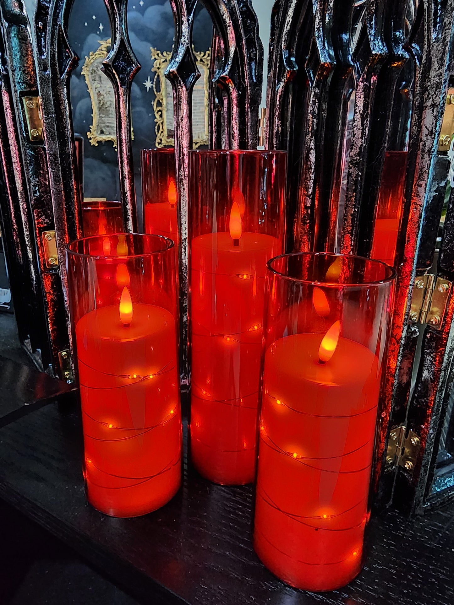 Red Sparkle Pillar Flameless Candles with Remote