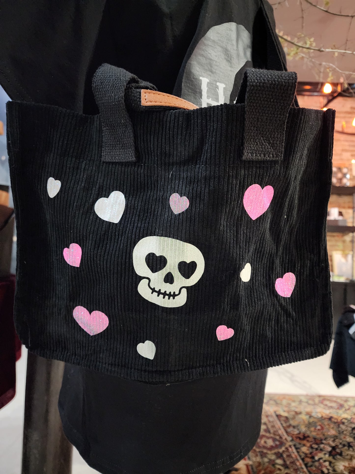 Love Hearts Skull Messenger Book Bag Burn Out