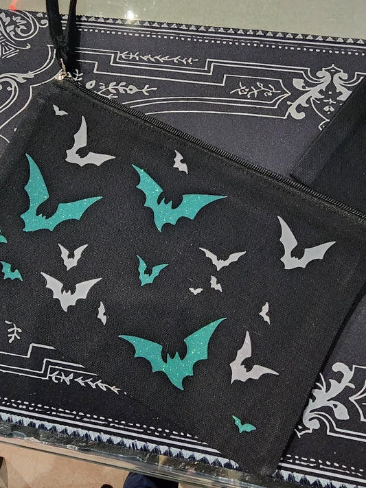 HAUNTED BATS  Skull Hearts Neon Travel Bag Make up Bag