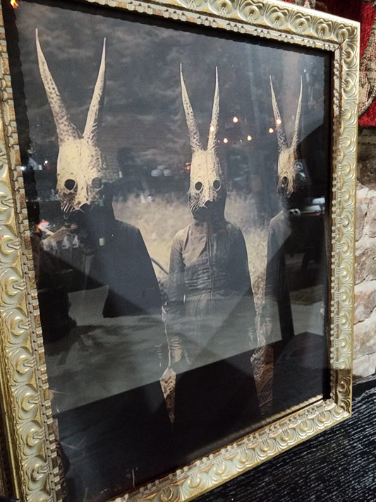 Creepy Vintage Bunny Cult Costume Framed Print