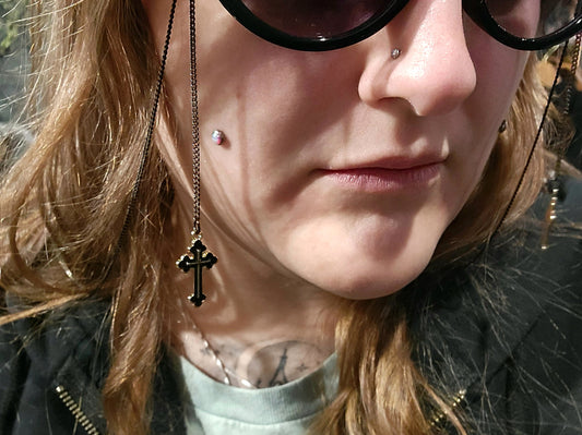 Goth Eye Glass Chain Cross Cat