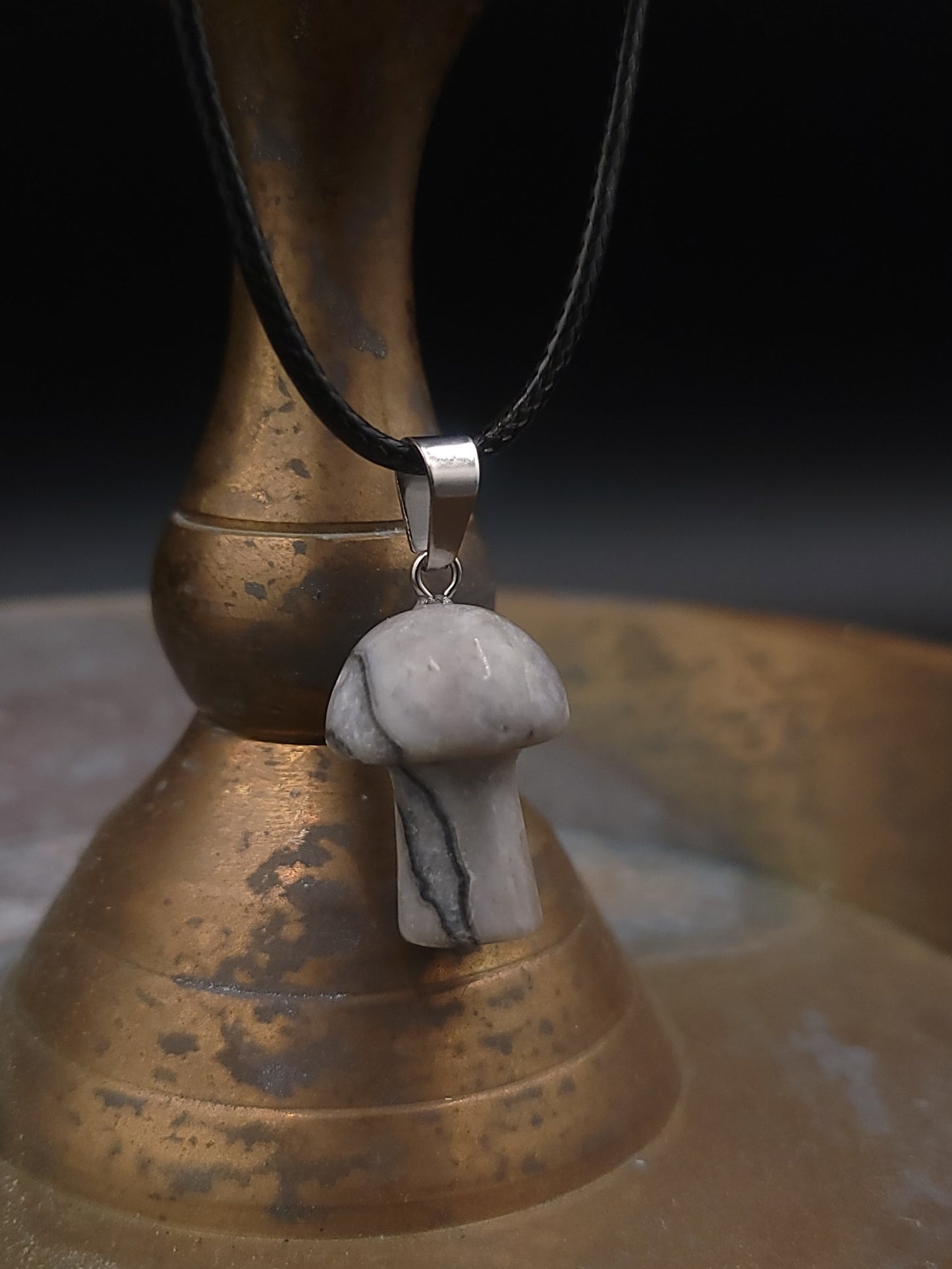 Real Stone Mushroom Pendant Necklace