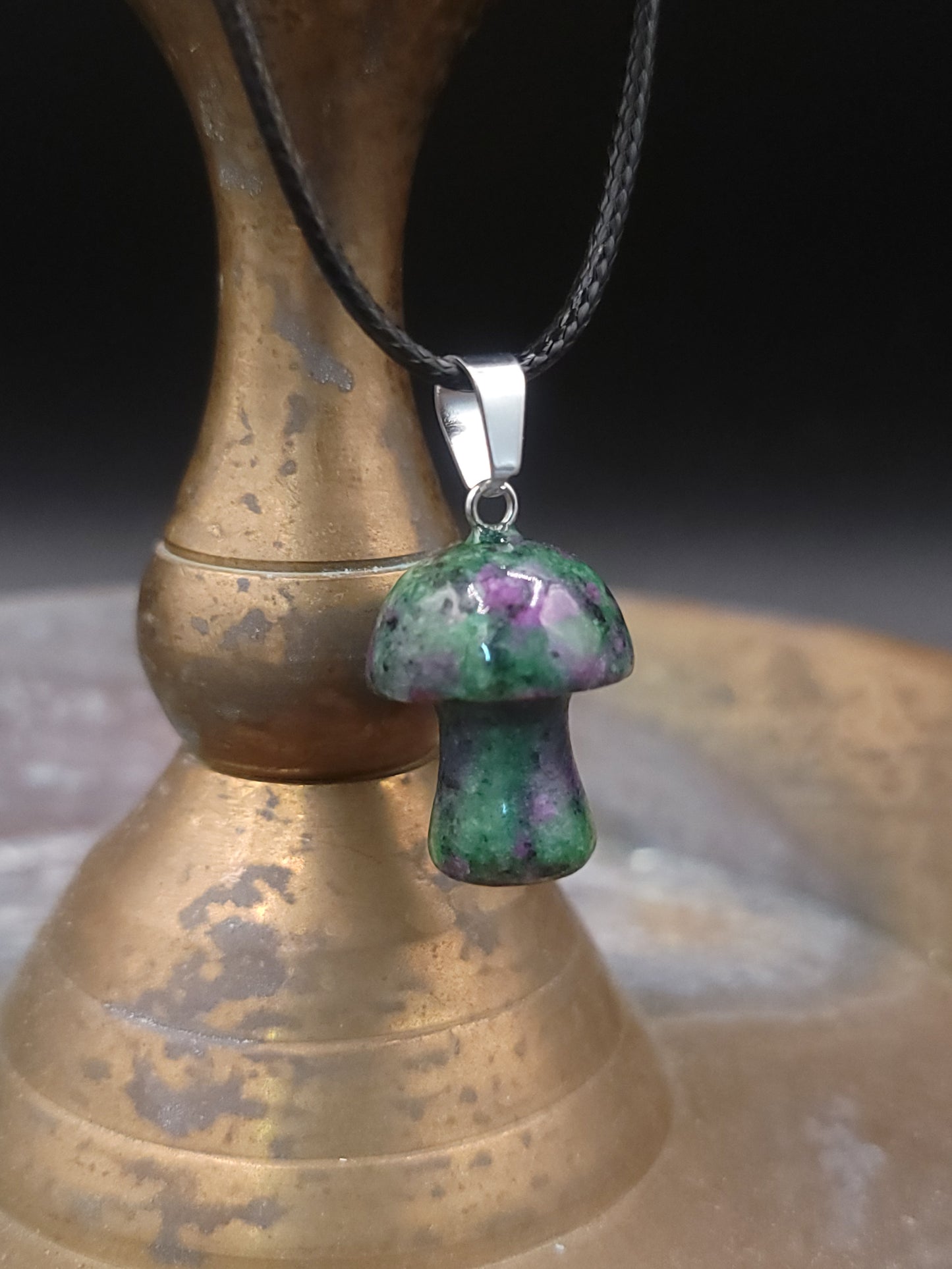 Real Stone Mushroom Pendant Necklace