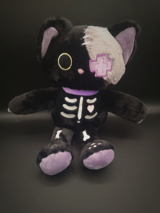 Gothic Black Cat Skeleton Plush