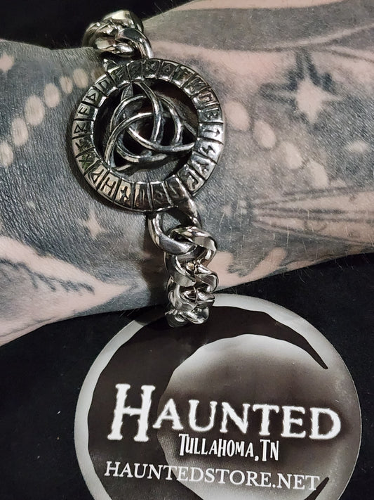 Norse Celtic Triquetra With Runes Chain Bracelet