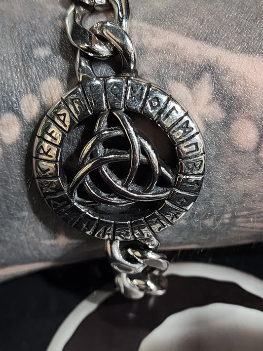 Norse Celtic Triquetra With Runes Chain Bracelet