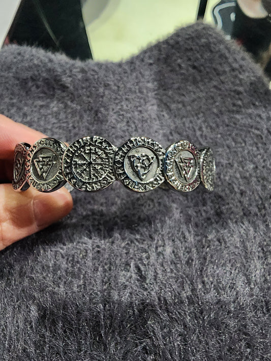 Nordic Viking Symbols Heavy Cuff Bracelet