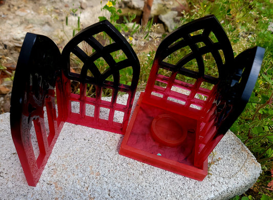 Handmade black to red Cathedral Tea Light Candle Holder