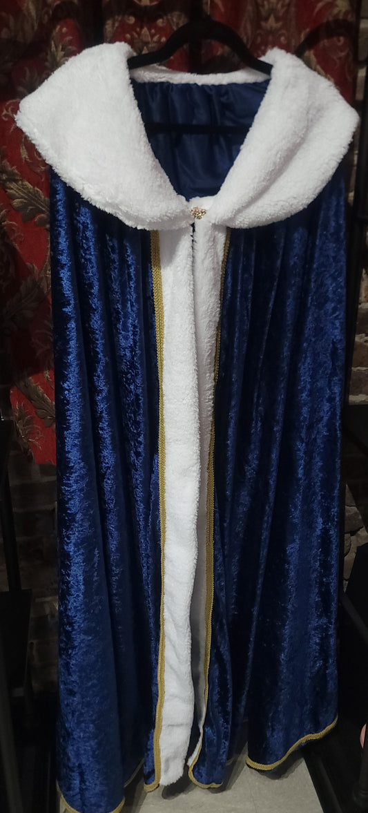 Royal King Queen Cloak with Plush Trim Navy White