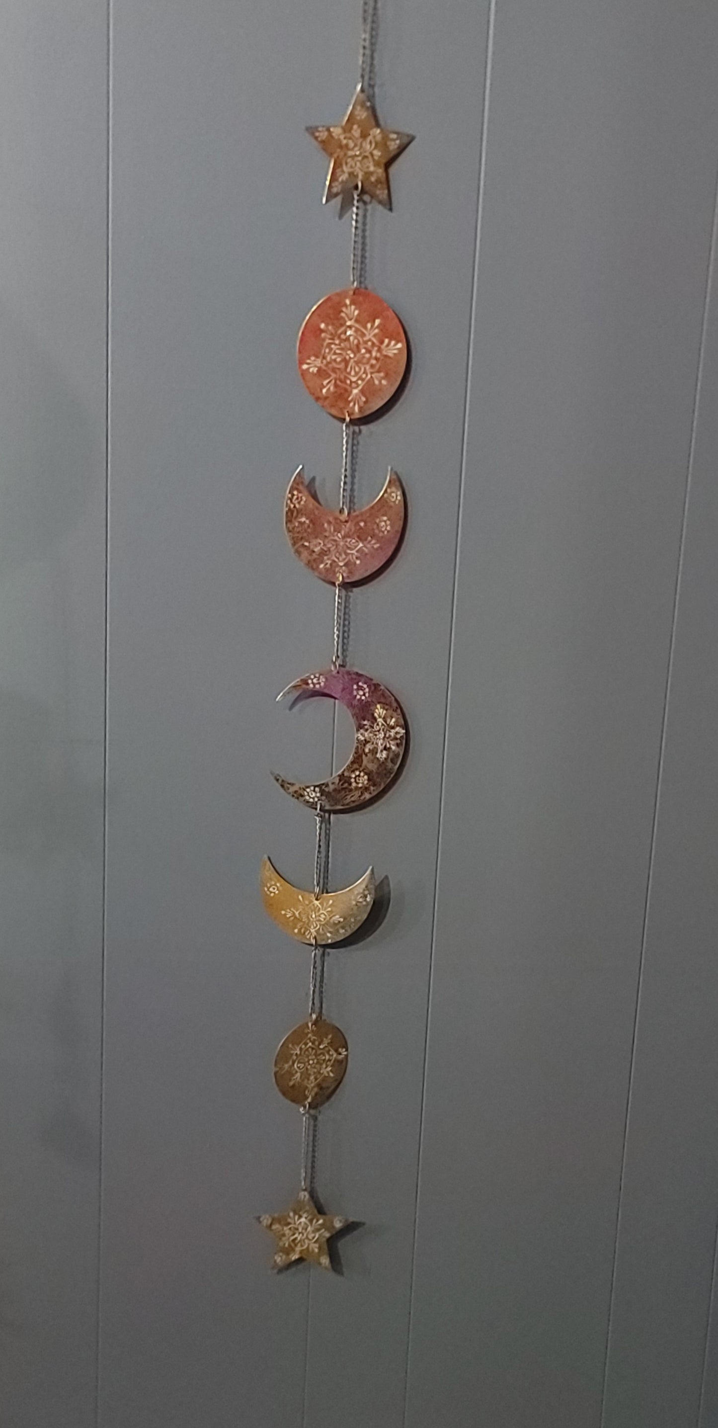 Moon and stars metal hanging wall art