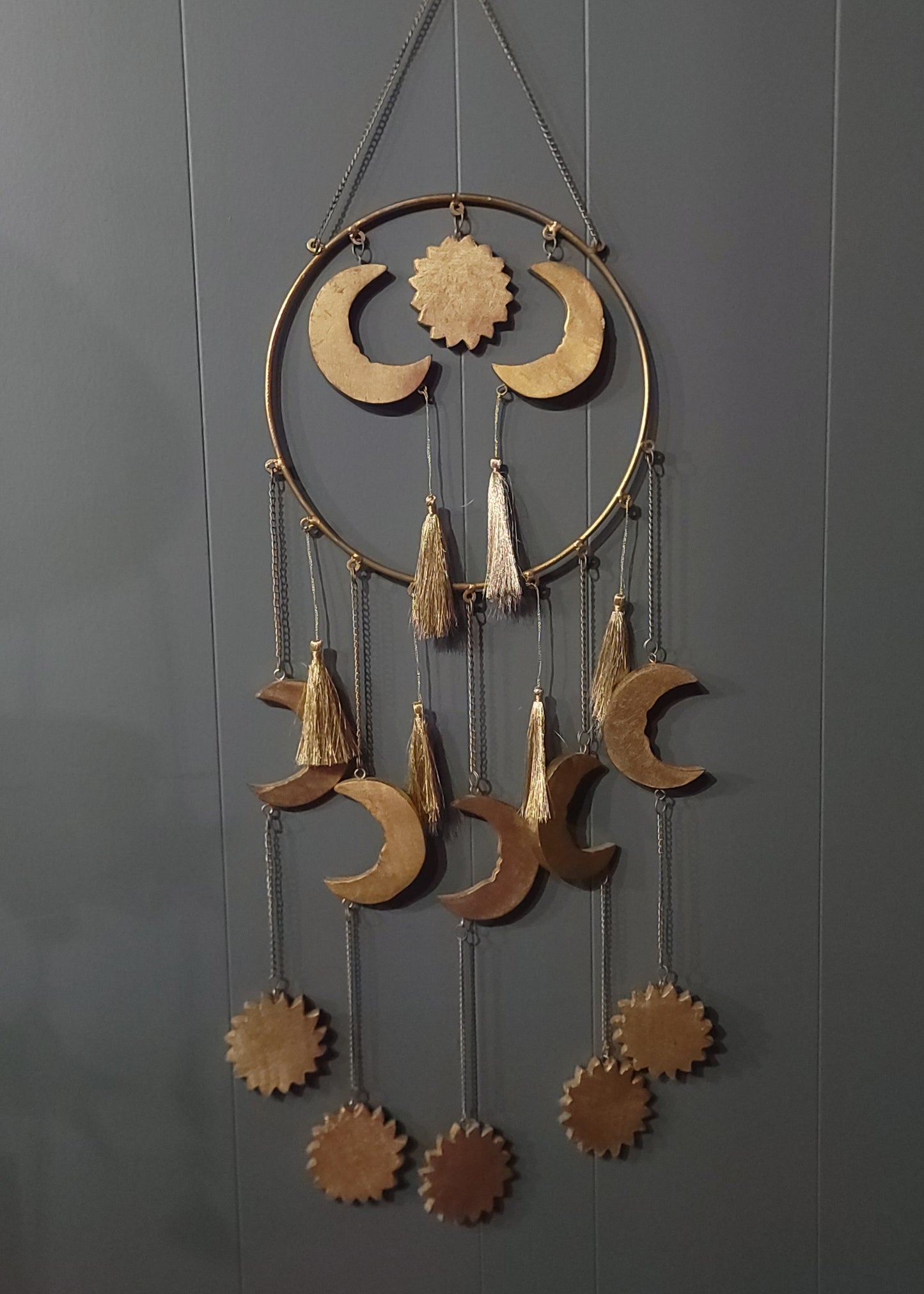 Gold Moon and Stars wood hanging wall art