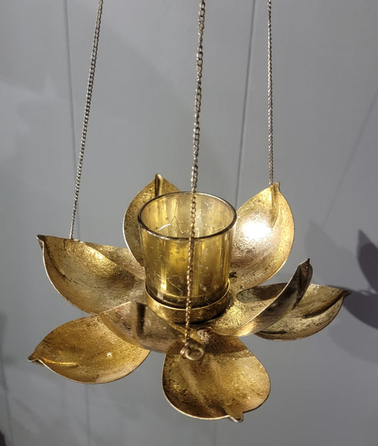 Golden Lotus Metal Tea light hanging wall art.