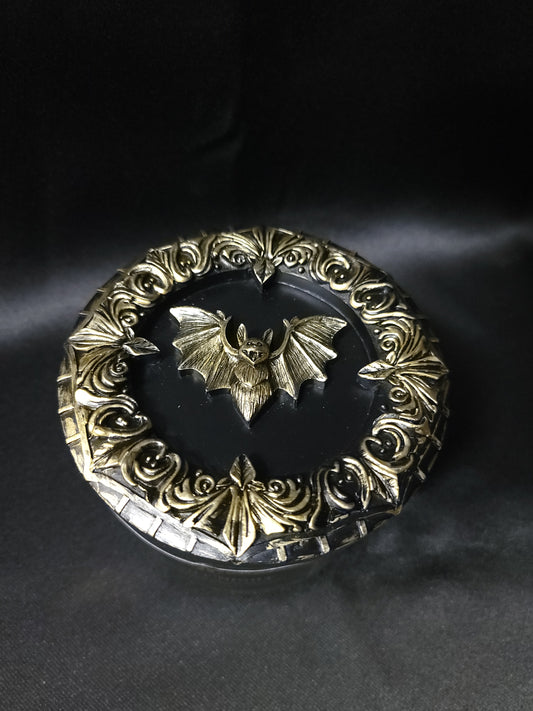 Victorian Goth Glass Candle Fright Night with Bat Lid