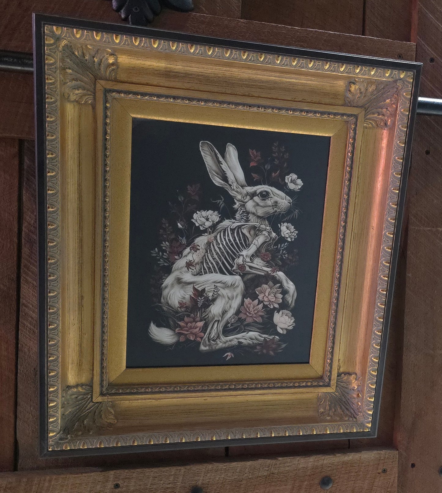 Dark Academia Floral Skeleton Rabbit Custom Framed Print Bunny