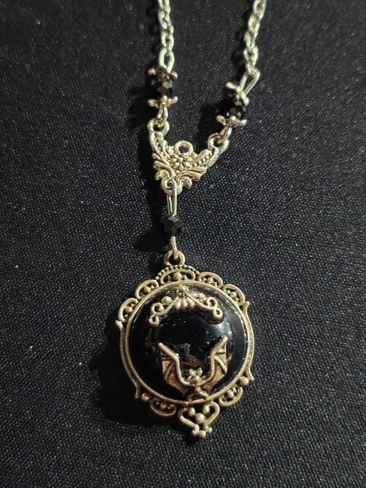 Black stone and bat victorian style necklace