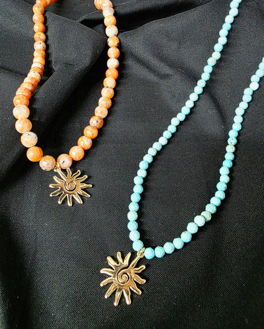 Sun charm necklace with genuine stones