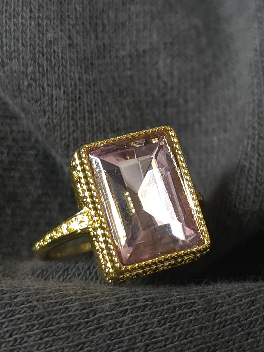 Rectangle Baby Pink Stone Gold ring